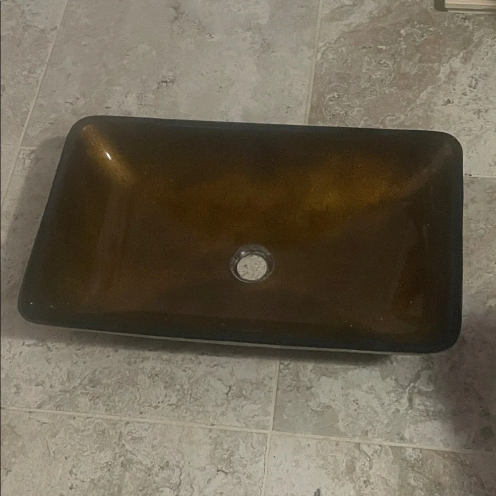 Amber Glass Rectangular Vessel Sink - Brown Amber Finish